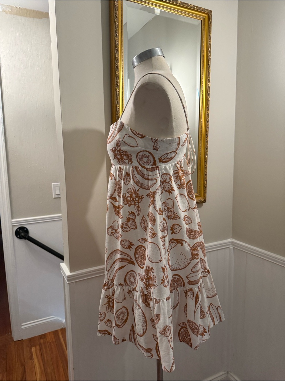 Amanda Uprichard Off White Sundress with Brown Fruit Print.  Large. EUC. - Picture 6 of 8